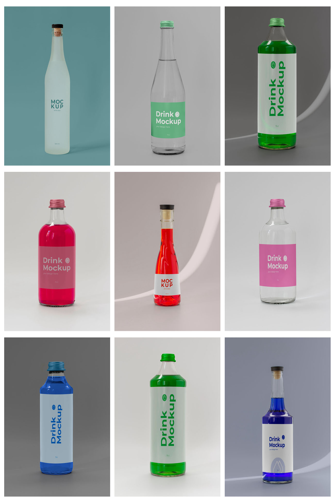 31款玻璃酒瓶果汁饮料瓶包装PSD智能贴图样机 样机素材 第7张