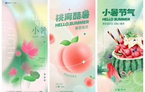 93款中国风24节气小暑宣传海报PSD模板