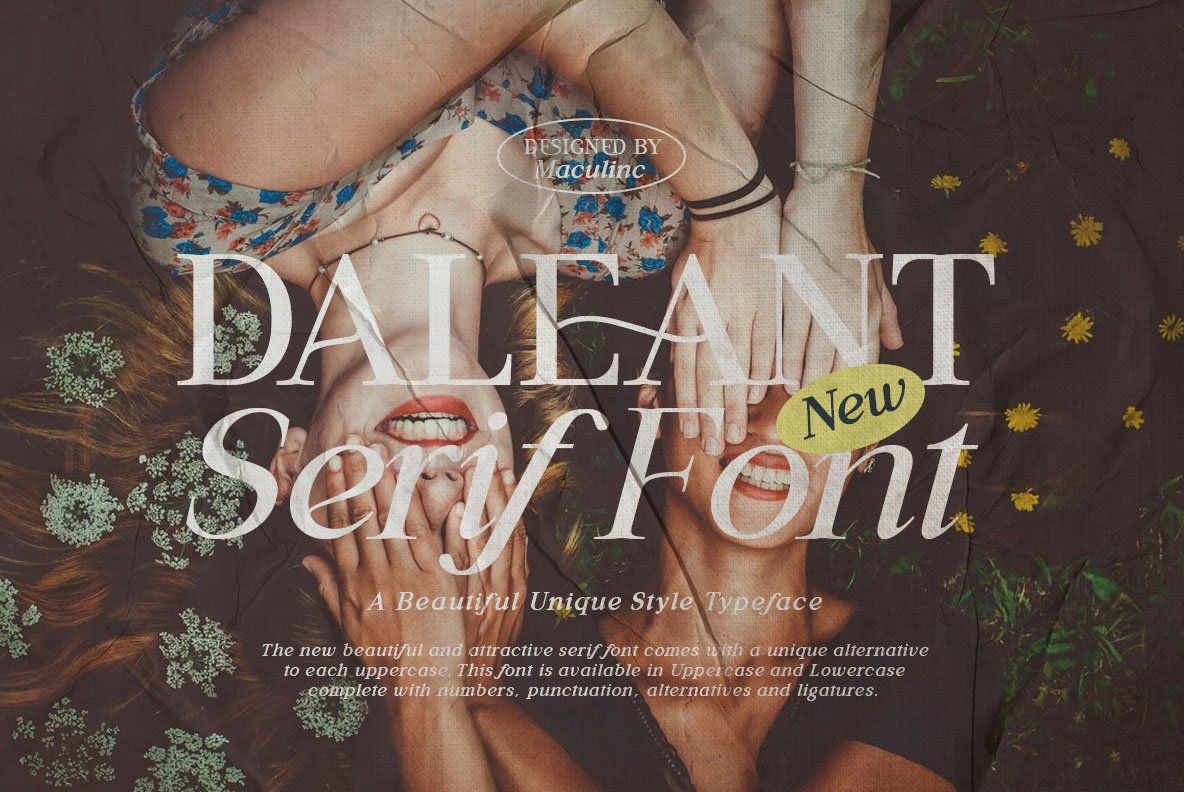 英文字体：现代奢华优雅艺术花体杂志标题排版衬线字体 Daleant . 第1张