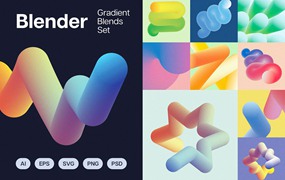 166款未来超现实主义抽象3D立体几何噪点渐变背景图片设计素材合集 Blender – Gradient Blends Collection