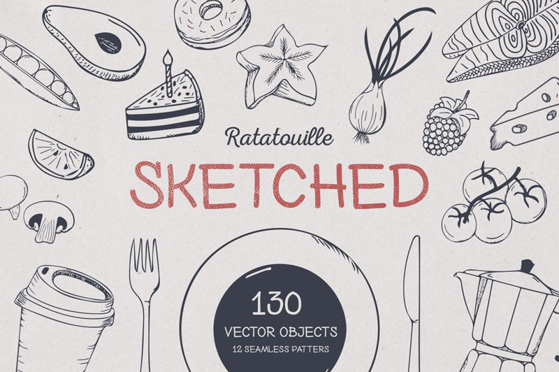 130+餐饮料理矢量插图和无缝图案 APP UI 第1张