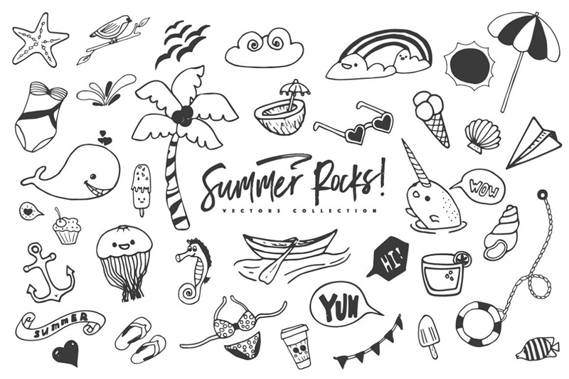 200+夏季渡假矢量涂鸦插图 APP UI 第8张