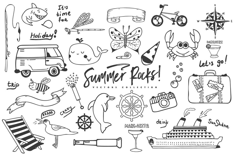 200+夏季渡假矢量涂鸦插图 APP UI 第11张
