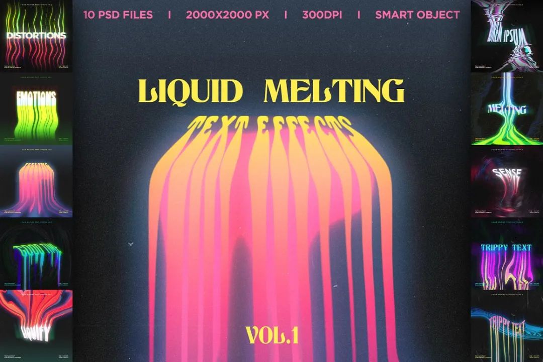 新潮复古酸性液体艺术音乐海报封面融化文字效果PSD样机模板 Vol.1 样机素材 第2张