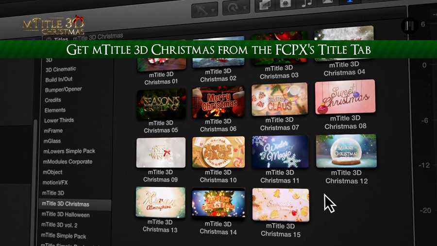 FCPX插件：15个圣诞节日主题3D三维文字标题动画预设 MotionVFX – mTitle 3D Christmas 插件预设 第9张