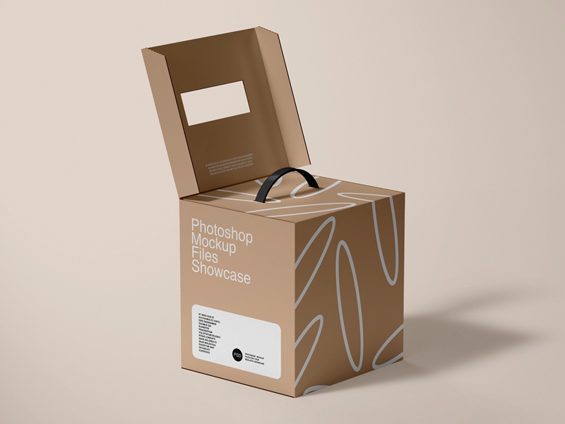 6款正方形手提纸箱包装纸盒贴图样机展示PSD模板 样机素材 第5张