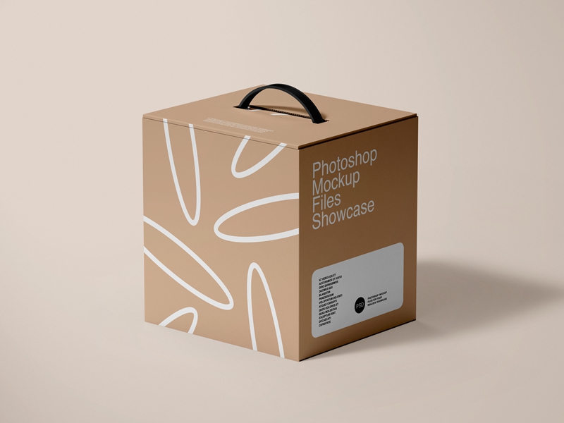 6款正方形手提纸箱包装纸盒贴图样机展示PSD模板 样机素材 第6张