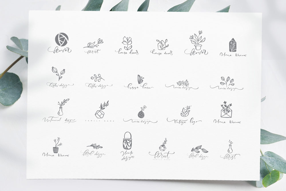 40款手绘植物花卉徽标图标矢量素材 图片素材 第4张