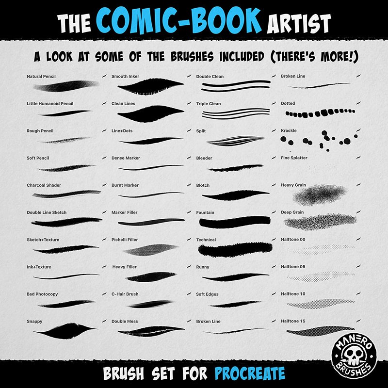 50个漫画素描阴影效果Procreate笔刷套装 笔刷资源 第3张