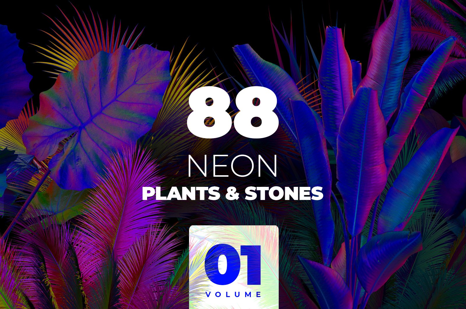 88种热带霓虹灯植物石头自然元素系列PNG素材 ARKS ACADEMY NEON_plants_&_stones_collection 图片素材 第1张
