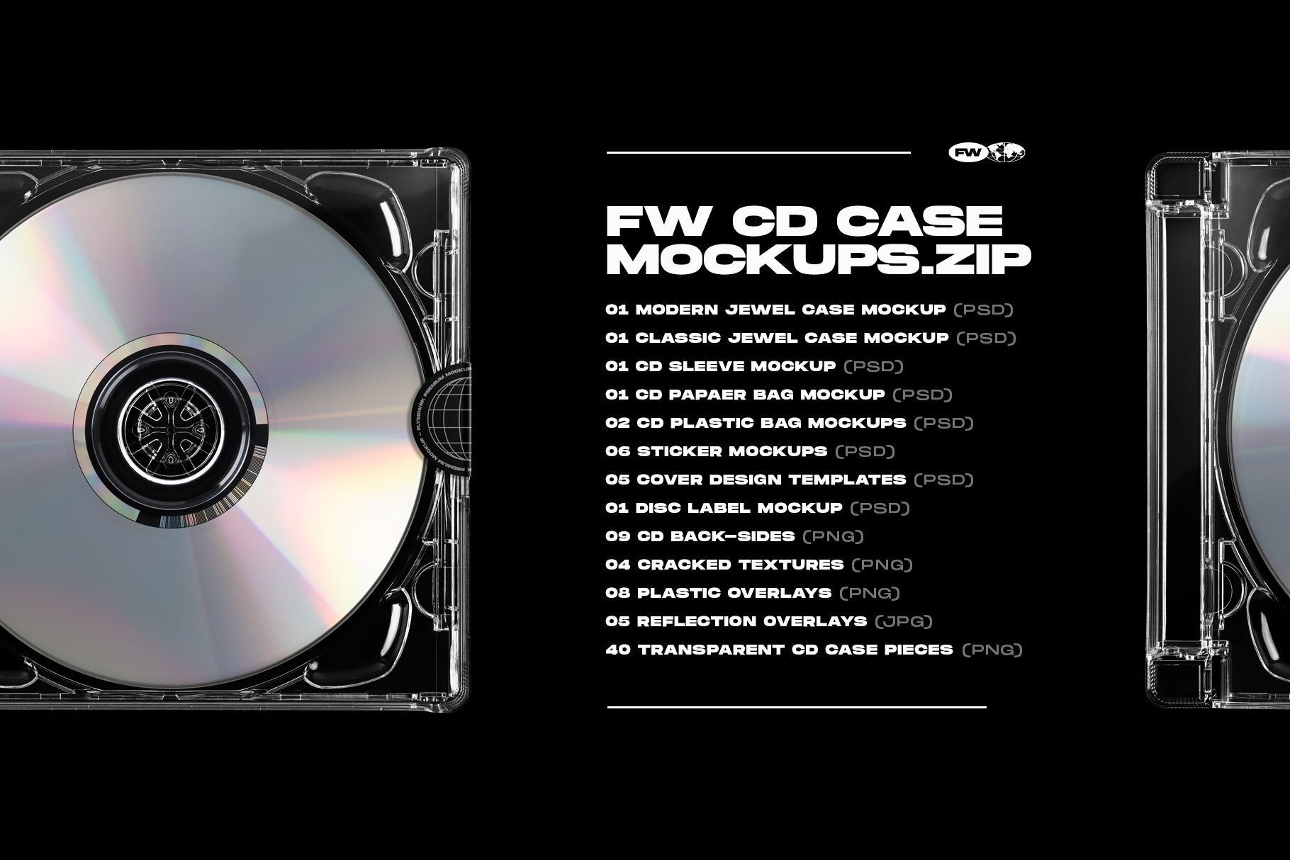 Flyerwrk 现代CD套样机塑料袋样机贴纸专辑封面光盘标签样机透明CD盒 CD Mockup Bundle 样机素材 第2张
