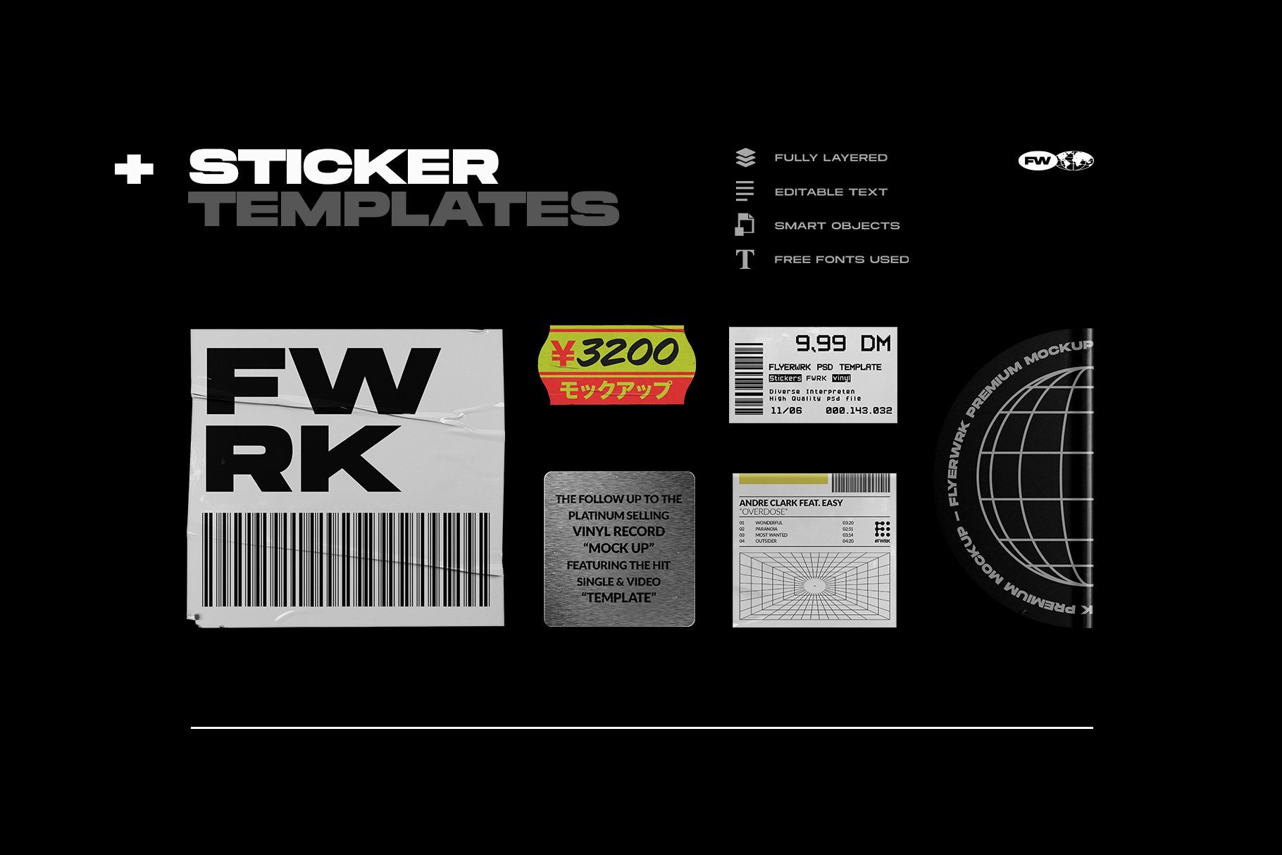 Flyerwrk 现代CD套样机塑料袋样机贴纸专辑封面光盘标签样机透明CD盒 CD Mockup Bundle 样机素材 第5张