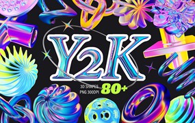 千禧2K风格全息霓虹渐变霓虹3D立体艺术图形PNG免抠设计素材 Y2K 3D Aesthetic Shapes Collection