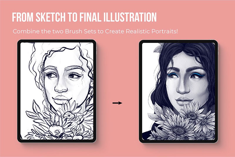 Procreate专业人物肖像绘画笔刷套装 APP UI 第6张