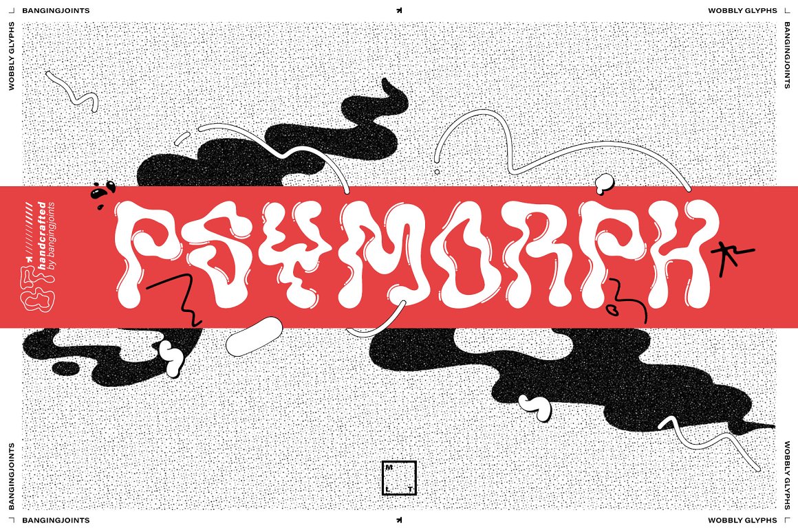 英文字体：复古手绘时髦扭曲Y2K美学时尚海报传单印刷品字体包 Psymorph - Trippy Display Font 设计素材 第2张