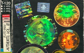 新潮全息镭射CD盒封面贴纸PNG透明图片设计素材