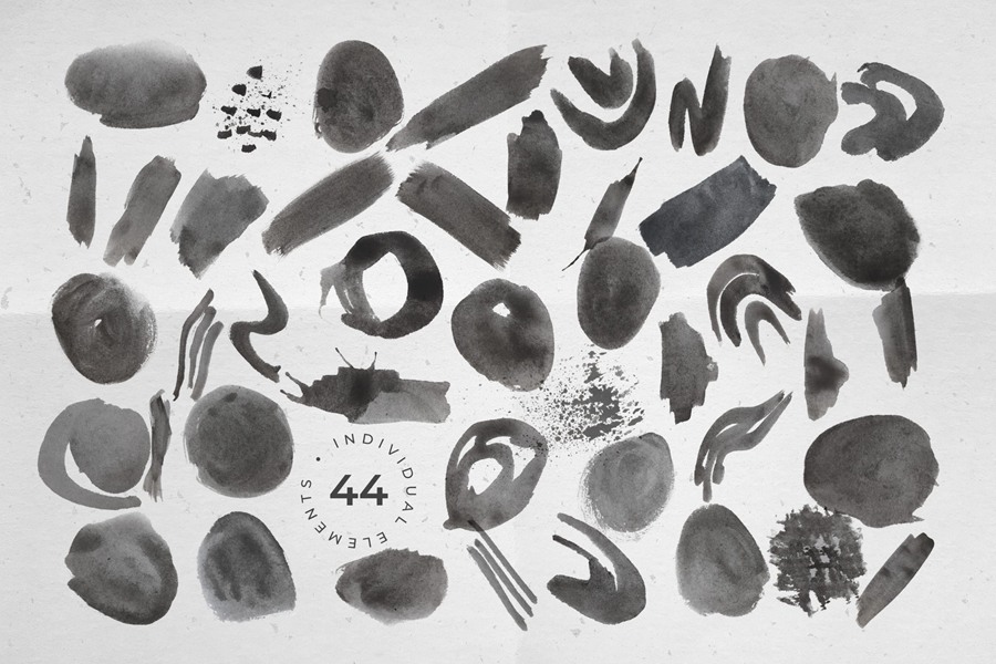 黑白手绘水彩油漆飞溅形状PNG素材合集 图片素材 第9张