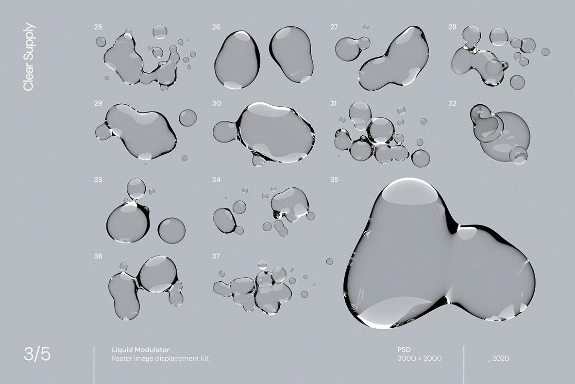 60款日系透明水滴极简液体气泡水珠空气感海报创意PNG合成素材 图片素材 第5张