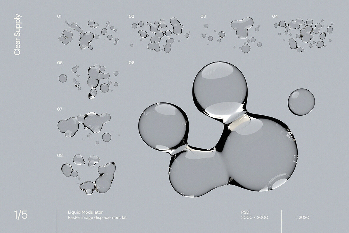 60款日系透明水滴极简液体气泡水珠空气感海报创意PNG合成素材 图片素材 第7张