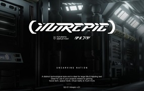 英文字体：赛博朋克Y2K未来科技游戏太空艺术抽象运动logo海报标题装饰字体 Intrepic – Display Font