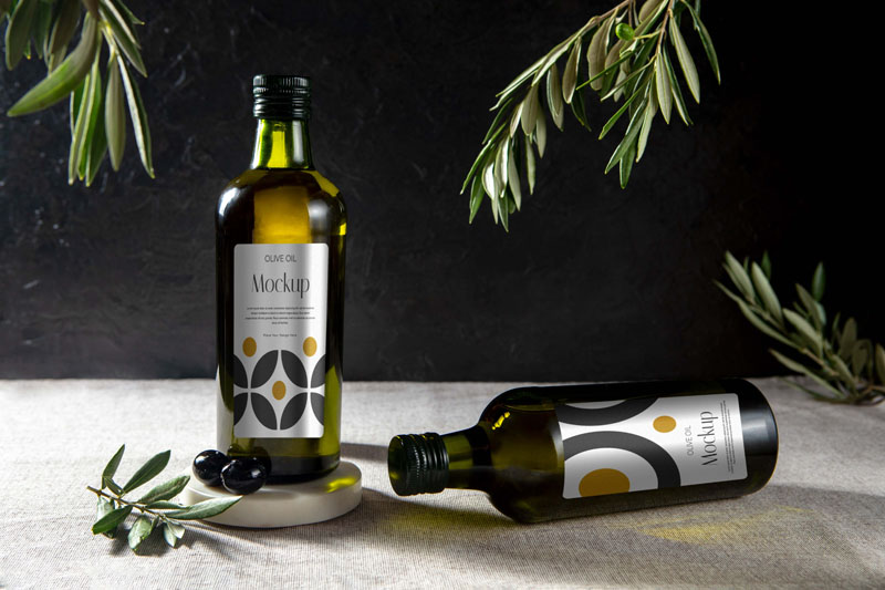 7款植物橄榄油调味油玻璃瓶包装PSD样机素材 样机素材 第1张