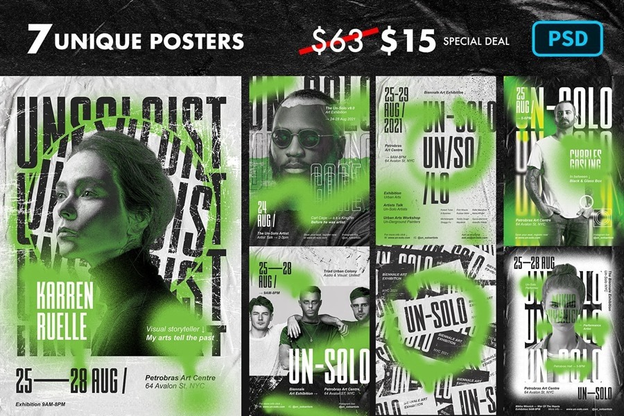 新潮嘻哈说唱绿色喷雾都市风格艺术家活动海报PSD模板 设计素材 第1张