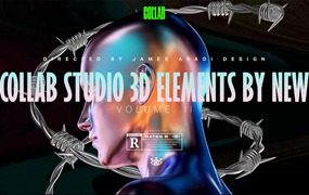 COLLAB STUDIO 36+新潮全息酸性艺术感抽象3D金属渐变物料元素视频素材 3D ELEMENTS