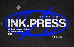 潮流复古粗糙做旧沙砾油墨纹理标题Logo图形处理特效PS样机模板 Studio Innate – Ink Press