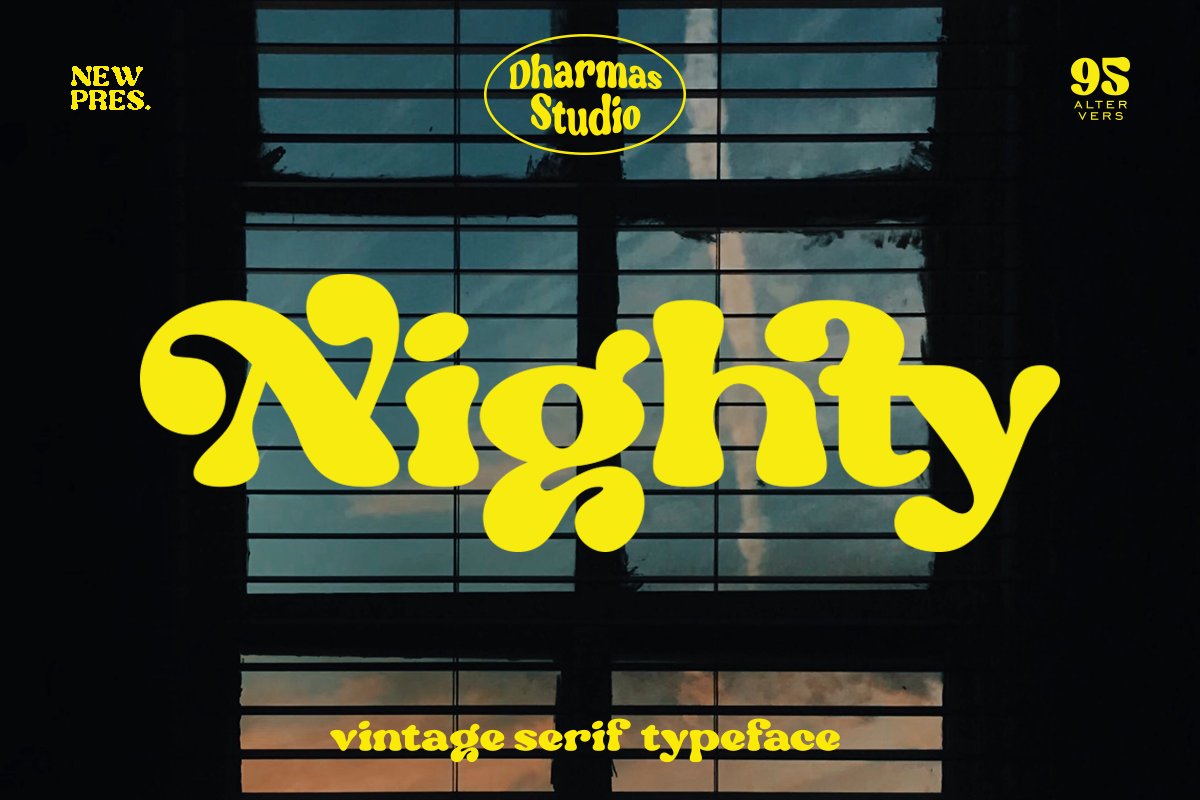 英文字体：70年代复古夜景怀旧氛围杂志衬线英文字体 设计素材 第1张