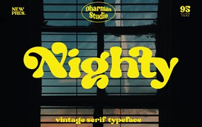 英文字体：70年代复古夜景怀旧氛围杂志衬线英文字体
