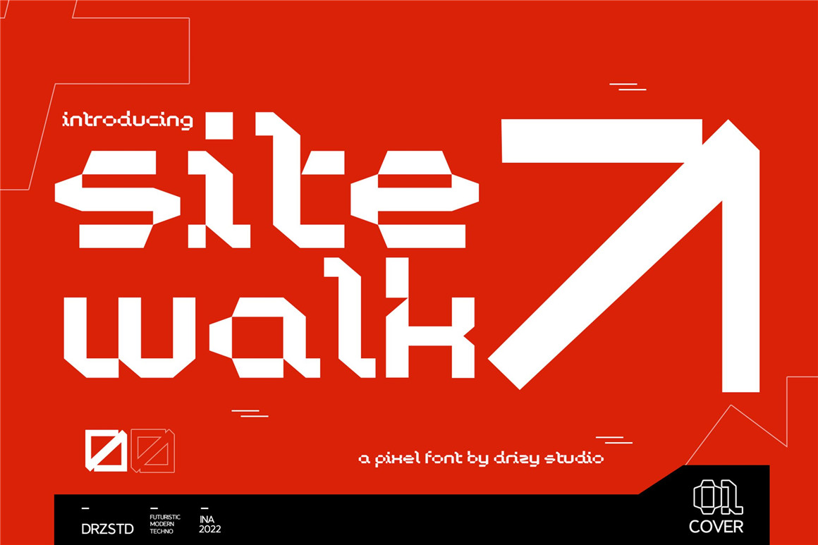 Sitewalk 未来派暗黑机能科幻像素风格海报封面英文字体 Futuristic Pixel Font 设计素材 第1张