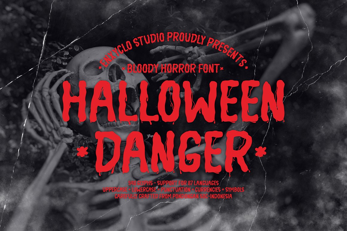 英文字体：恐怖怪异血腥万圣节广告杂志电影标题T恤设计装饰英文字体包 Halloween Danger Font 设计素材 第2张