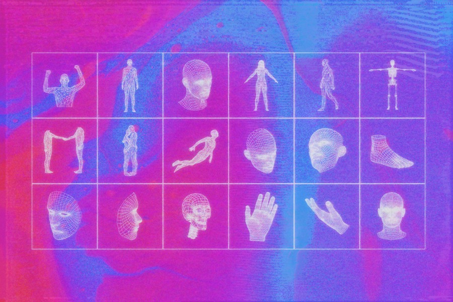 50多个未来风扫描风格人体部位复古怀旧线框图形合集 图片素材 第5张