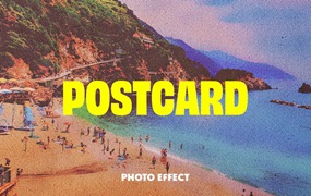 2款复古90年代质感半调颗粒磨损做旧照片PSD特效样机 Vintage Halftone Postcard Photo Effect