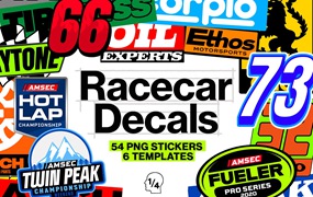 Racecar Decals 54个高品质赛车活动标志PNG贴纸Photoshop模板