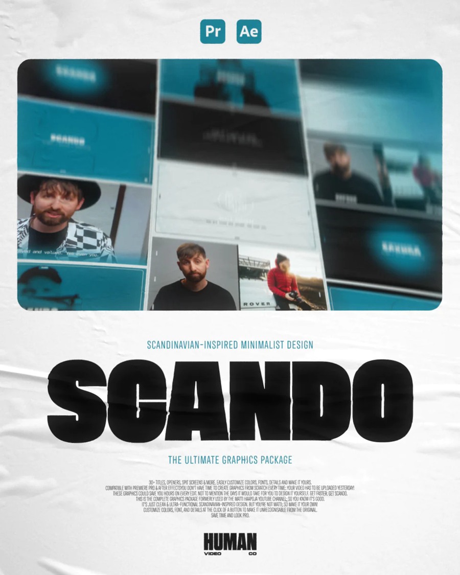 Human Video Co – SCANDO 30多个粗体风格直播记录片品牌推广开场海报标题AE/PR模板 , 第1张