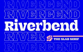 Riverbend 一款复古美学精神和活力俏皮曲线标题海报艺术展示粗衬线字体