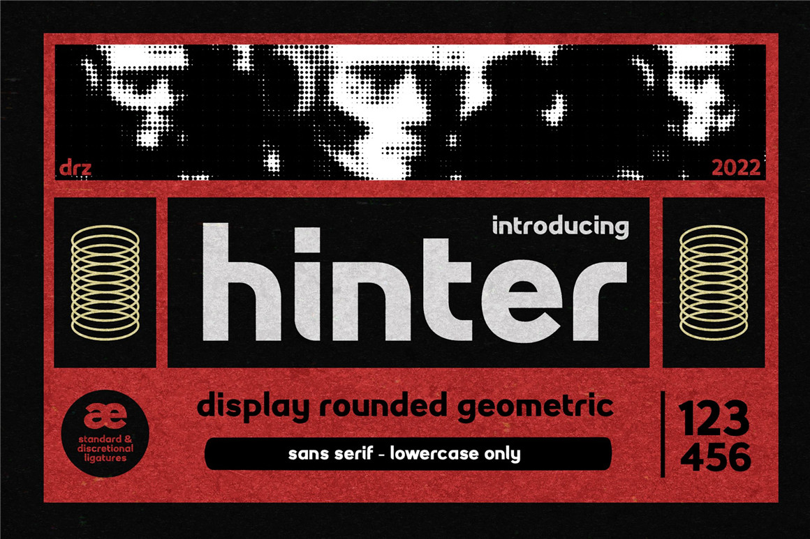 Hinter 复古做旧圆角无衬线油墨渗透打印效果几何英文字体 Rounded Geometric Font 设计素材 第1张