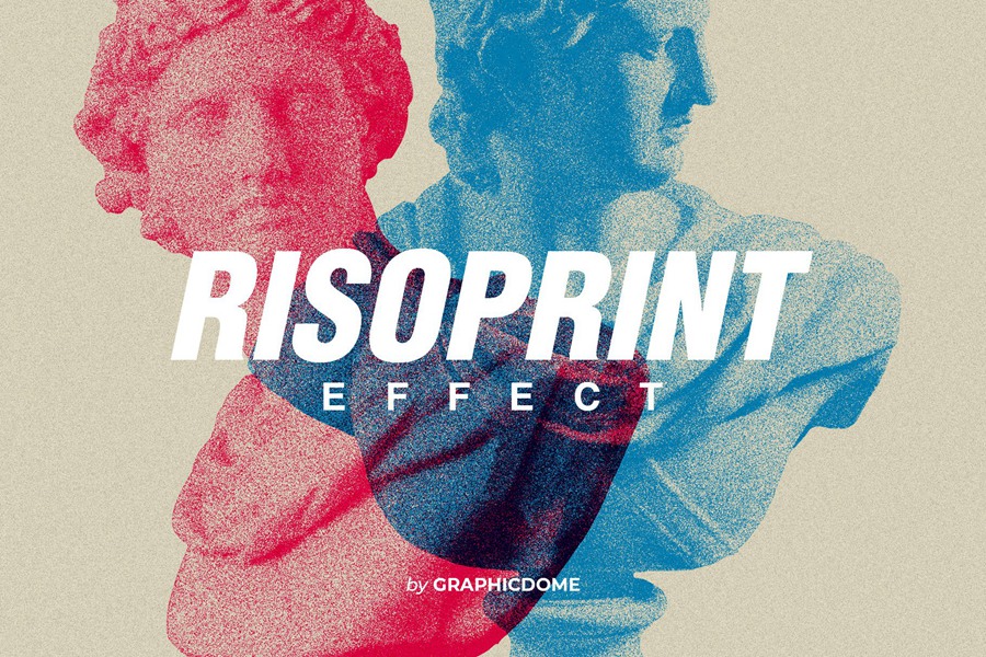 复古美学印刷颗粒照片纹理PNG拼贴元素Photoshop模板 Risograph – Risoprint Effect 插件预设 第1张