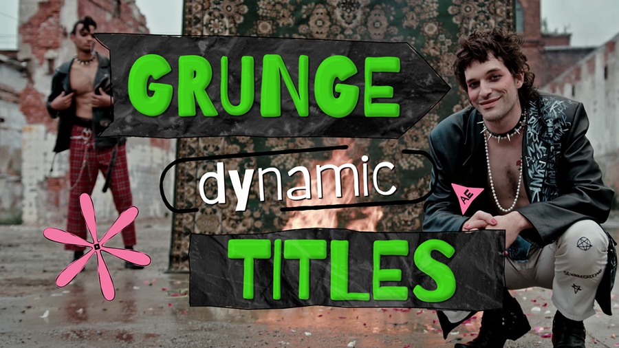 AE + PR模板：复古时尚多彩动态做旧视频标题模板2合1 Dynamic Grunge Titles 插件预设 第1张