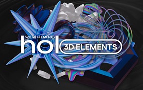 320款3D立体全息镭射金属质感抽象艺术几何图形PNG免抠图设计素材 Holo 3D – 320 3D Elements