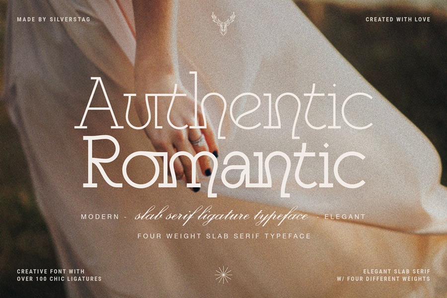 Authentic Romantic – Slab Serif Font 时尚品牌四种粗细无衬线字体 设计素材 第1张