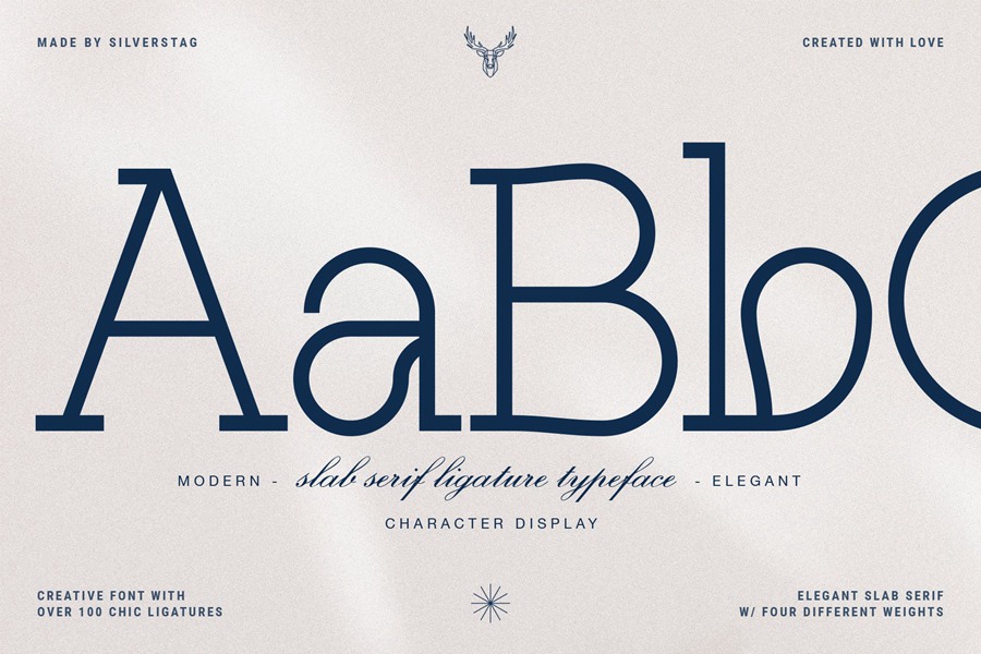 Authentic Romantic – Slab Serif Font 时尚品牌四种粗细无衬线字体 设计素材 第5张