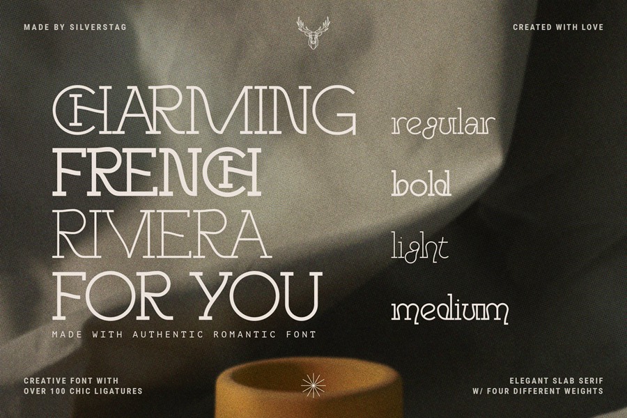 Authentic Romantic – Slab Serif Font 时尚品牌四种粗细无衬线字体 设计素材 第8张