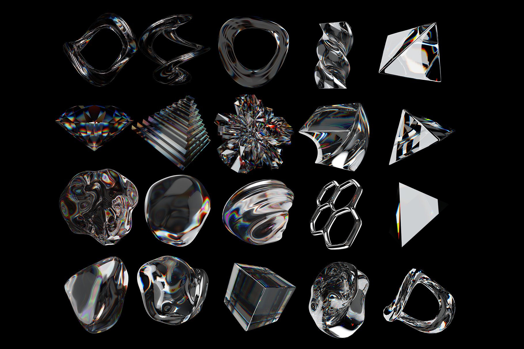 54种不同且独特的玻璃水晶3D立体形状设计元素合集 3D Chromatic Shapes Pack 设计素材 第3张