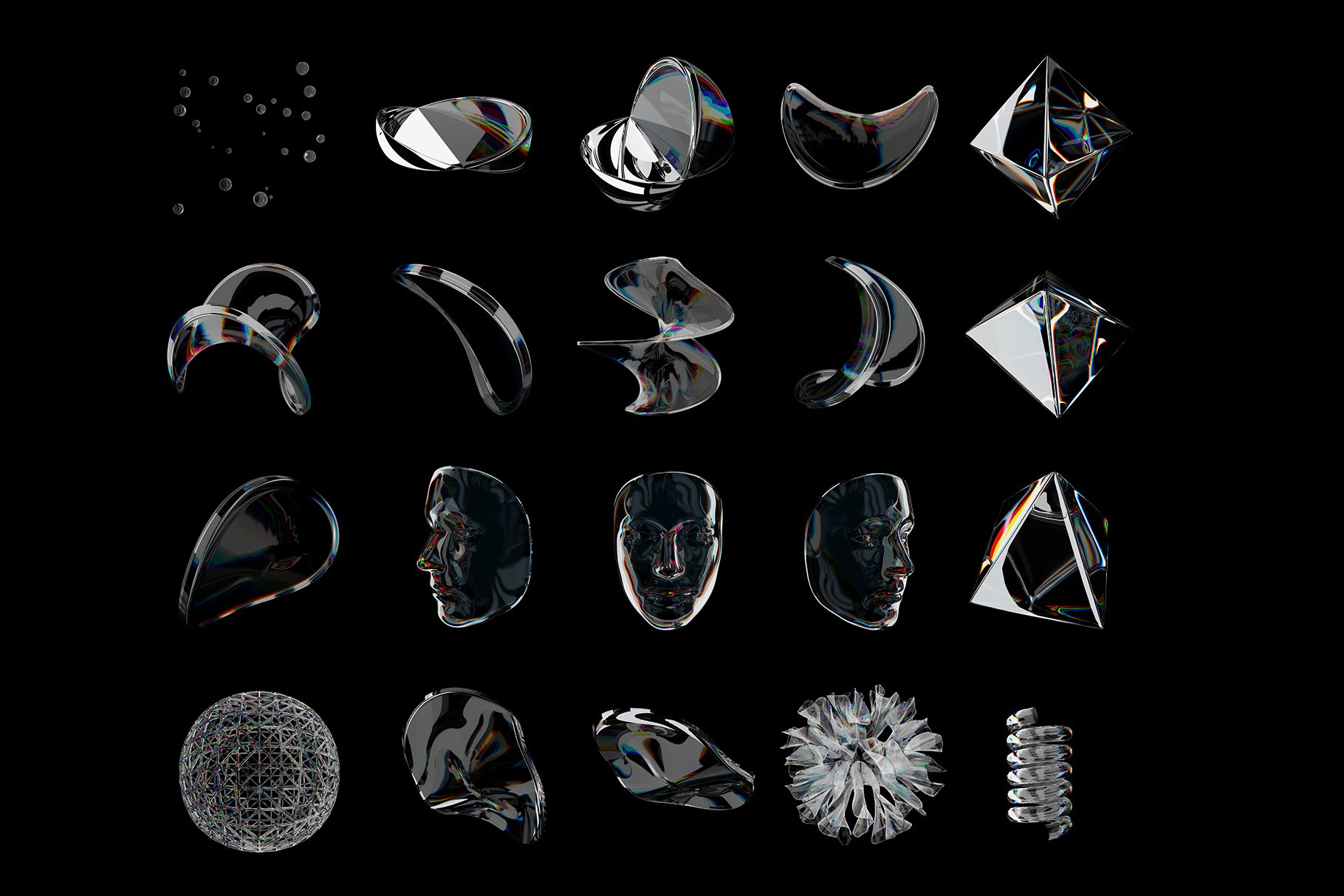 54种不同且独特的玻璃水晶3D立体形状设计元素合集 3D Chromatic Shapes Pack 设计素材 第4张