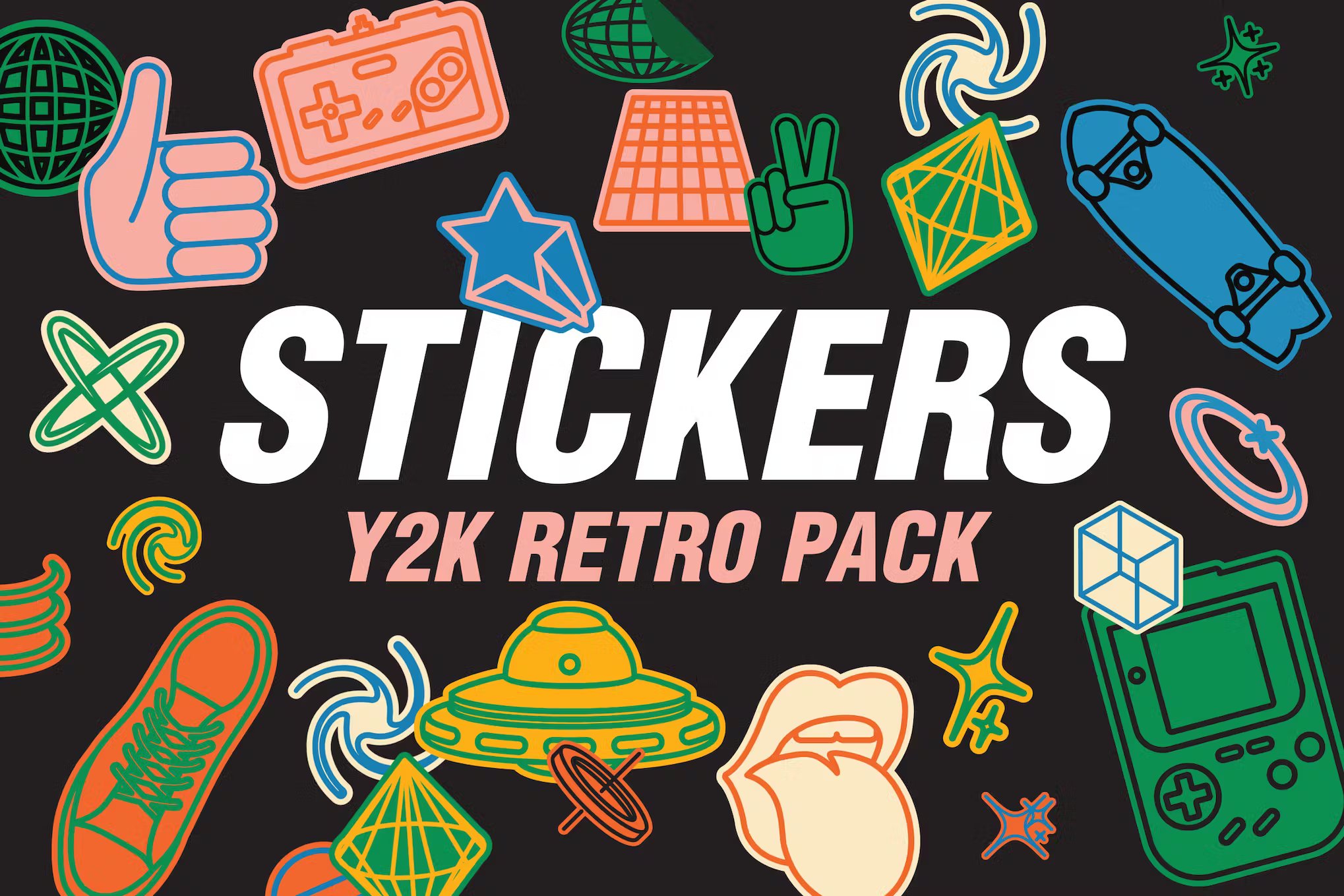 25张复古怀旧气息PNG、AI矢量贴纸 25 Y2K Retro Stickers Pack 图片素材 第1张