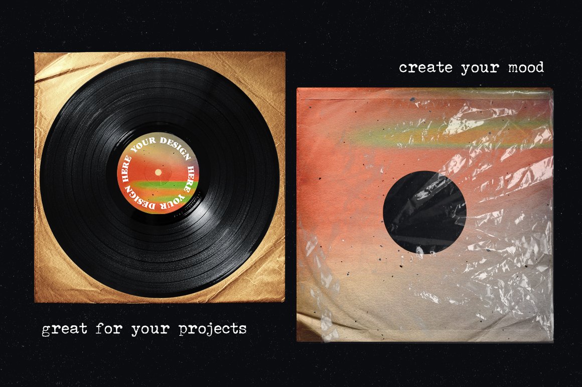 复古风格黑胶唱片模型海报传单社交媒体图形包装样机 Vinyl record retro mockup 样机素材 第2张