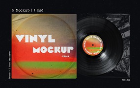 复古风格黑胶唱片模型海报传单社交媒体图形包装样机 Vinyl record retro mockup