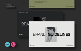 Amber | Brand Guidelines 40个完全可定制的布局设计模板封面徽标调色板版式数字在线社交媒体字体CANVA和Indesign模板